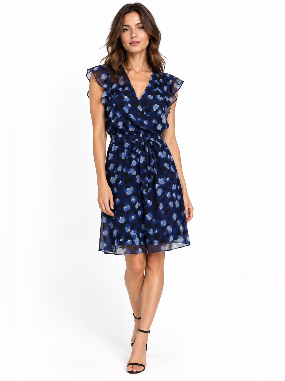 A|X Armani Exchange Blue Abstract Ruffle Midi Dress Size 6